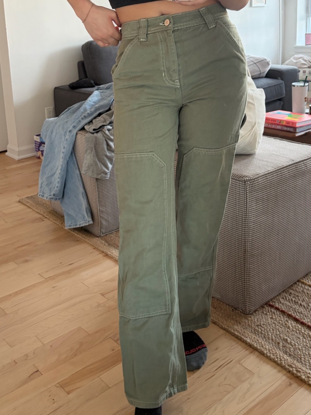 Green reformation carpenter pants